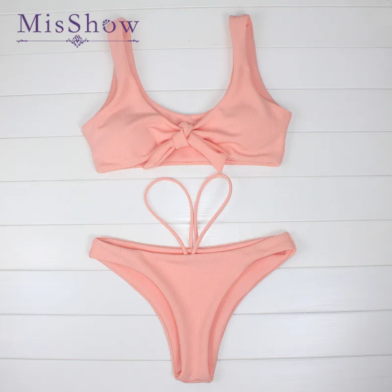 Misshow 2018 Для женщин лук розовый сплошной Купальные костюмы женские купальники