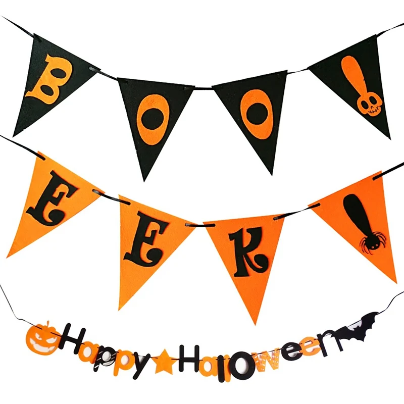 

Halloween Party Banner Pull Flags Pumpkins Witch Skull Backdrop Bunting Flags DIY Halloween Decorations Garlands for Home Bar