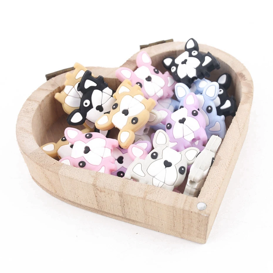 

Silicone Beads Mini Bulldog 6pc BPA Free Baby Teether Tiny Rod Dog Rodent Teething Bracelet DIY Toddler Silicone Chew Charms Toy