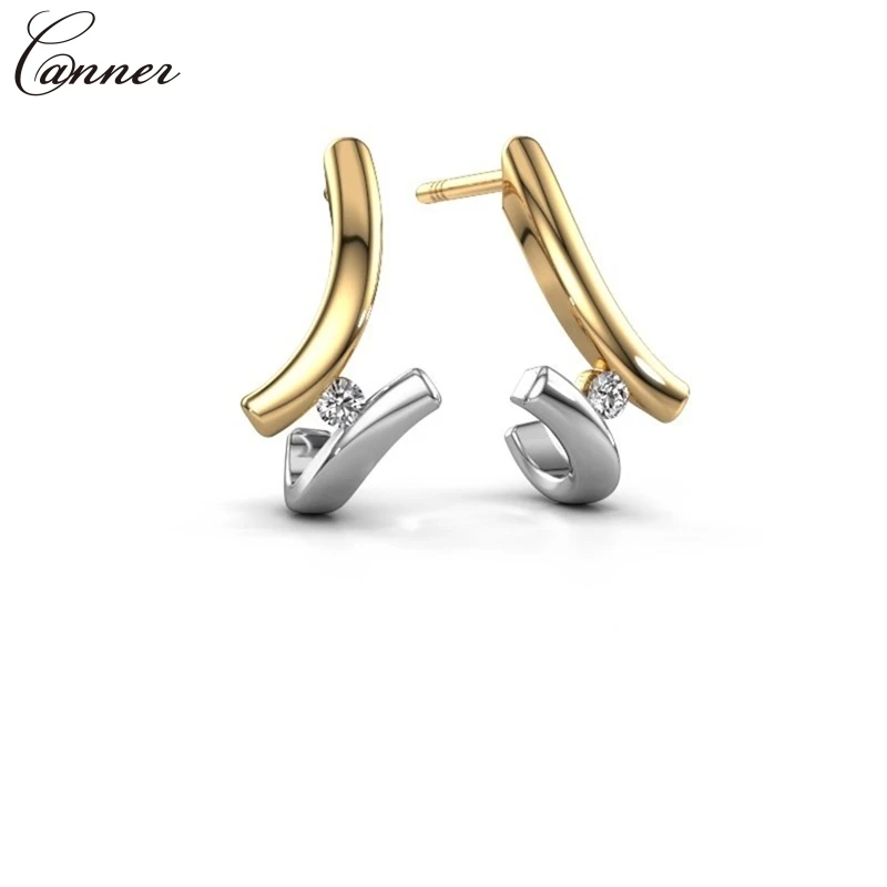 Double Color Geometric Line Metal Stud Earrings for Women Earings Silver/Gold Fashion Jewelry Birthday Gifts pendientes mujer Q4