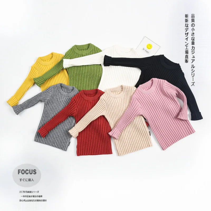 

Fashion Infant Boys Sweater 2017 Winter Autumn Girls Rib Striped Bottoming Sweater Cotton Kids Sweater Children Knitwear Sweater