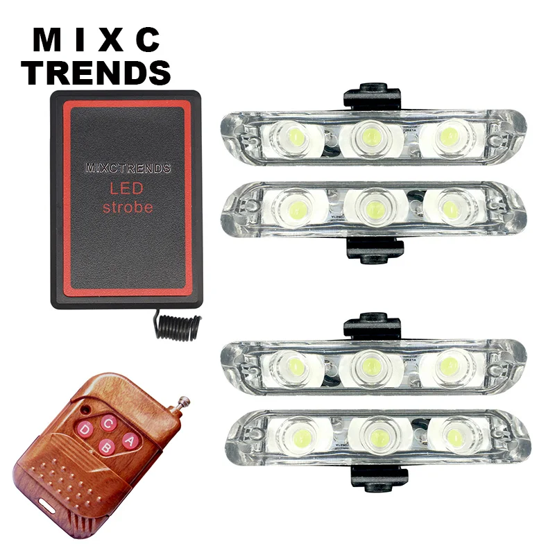 4X3LED DRL Wireless Remote Controlled LED Strobe Warning Light Bar 12V