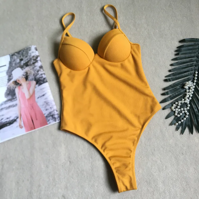 Женский купальный костюм, комплект бикини пуш-ап, Цельный купальник, купальный костюм, Бразильское бикини,, купальник для женщин, купальник - Цвет: Yellow