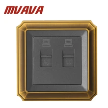 MVAVA Double Port Network Ethernet LAN RJ45 Wall Socket ,2 gangs wall Computer/PC Plug Outlet,Luxury Decorative Bronzed panel livolo manufacture grey glass panel 2 gangs wall computer and tv socket outlet vl c791vc 15 without plug adapter