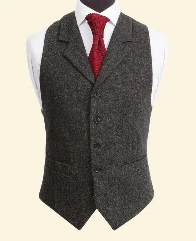Vintage Wool Tweed Vests Slim Mens Suit Vests Custom Made Sleeveless ...