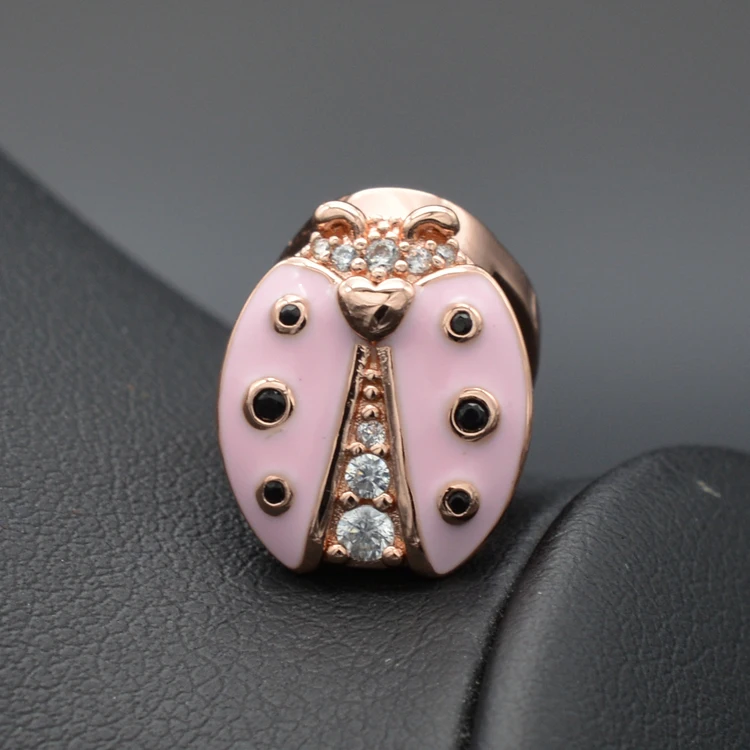 

Rose gold 925 Sterling Silver reflections Clip Ladybug bee charms Moon butterfly crystal beads for women 925 bracelets