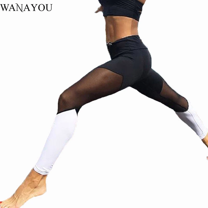 WANAYOU Sexy Mesh Yoga Pants Women Compression Bresthable Plus Size