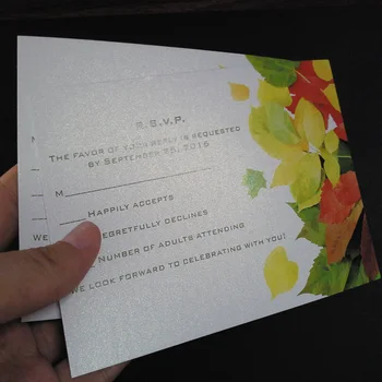 

50pcs per lot 148*100mm nature elements 315g pearl white paper RSVP cards with 50pcs blank RSVP envelopes
