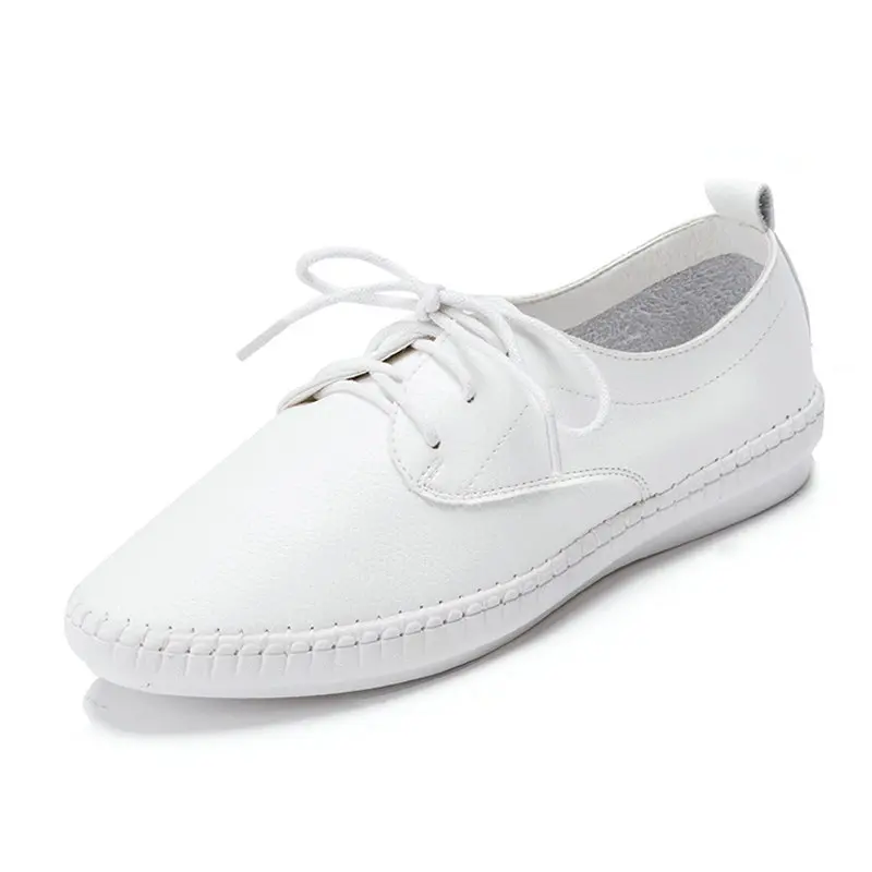 

Flats For Women Comrfort Genuine Leather Flat Shoes Woman Loafers Ballet Shoes Female Moccasins White Shoes Big Size 35-43