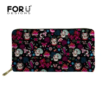 

FORUDESIGNS Wallet Female Lucky Cat Maneki Neko Leather Wallets Woman Fashion Clutch Casual Purses Party Portomonee Long Coin