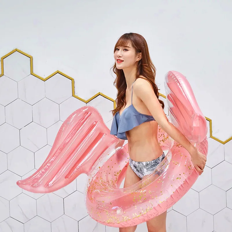 

YUYU New arrival 130cm Sequin inflatable pool float angel shiny wing Swim Ring circle swimming Float pool tube pool toy