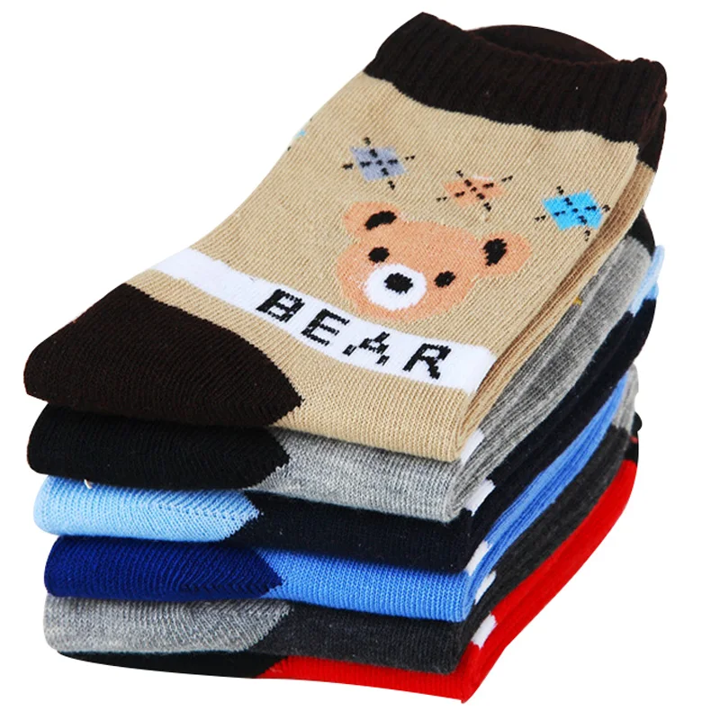 5 пар/лот, весенние милые хлопковые детские Носки с рисунком медведя, 2 цвета, брендовые Детские носки, носки для мальчиков и девочек 3-12 лет