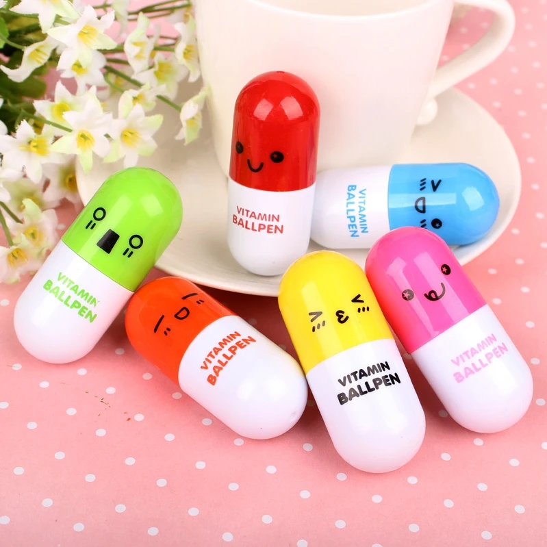 Hot Sale 6PCS Smiling Face Pill Ballpoint Lovely Novelty Stationery