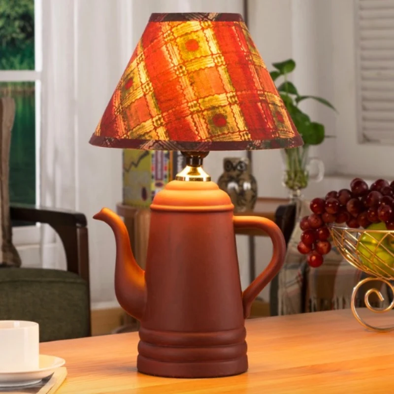 

Creative Handmade Cottage Chinese Ceramic Tea Pot Led E27 Table Lamp for Restaurant Tea House Bar Decor H 40cm 1757