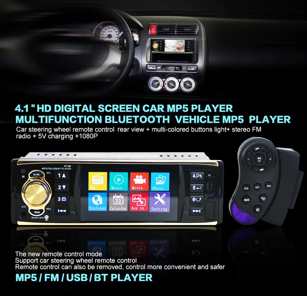 

Hot 4019B 4.1 inch 1 Din Car MP5 Multimedia Player Stereo Audio Car Video USB AUX FM Radio Station With Camera Remote Control
