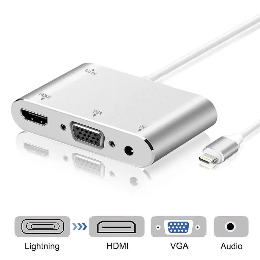 3 в 1 USB аудио адаптер USB для Lightning-HDMI VGA+ видео конвертер Цифровой AV адаптер для iPhone Xmax 8 7 plus iPad Air