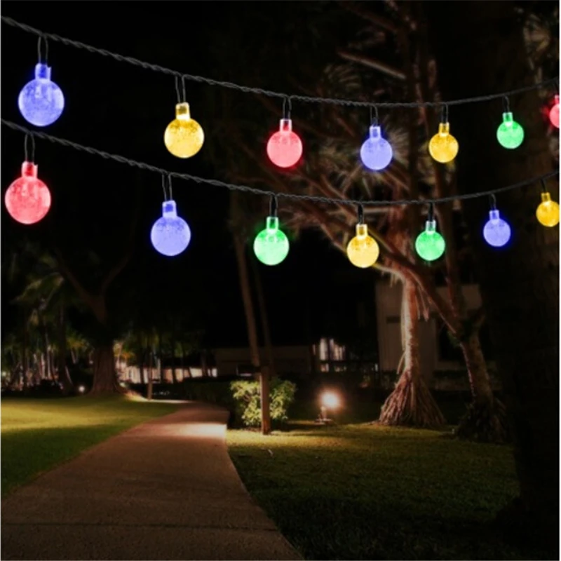 Billig Neue 50 LEDS 10M Solar Lampe Kristall Kugel LED Lichterketten Wasserdicht Fairy Garland Für Outdoor Garten Weihnachten Hochzeit multi Farbe