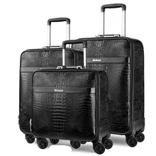 LeTrend Ретро Крокодил сумки на колёсиках Spinner для мужчин бизнес тележка чемодан колеса 16 дюймов из искусственной кожи кабина дорожная сумка багажник