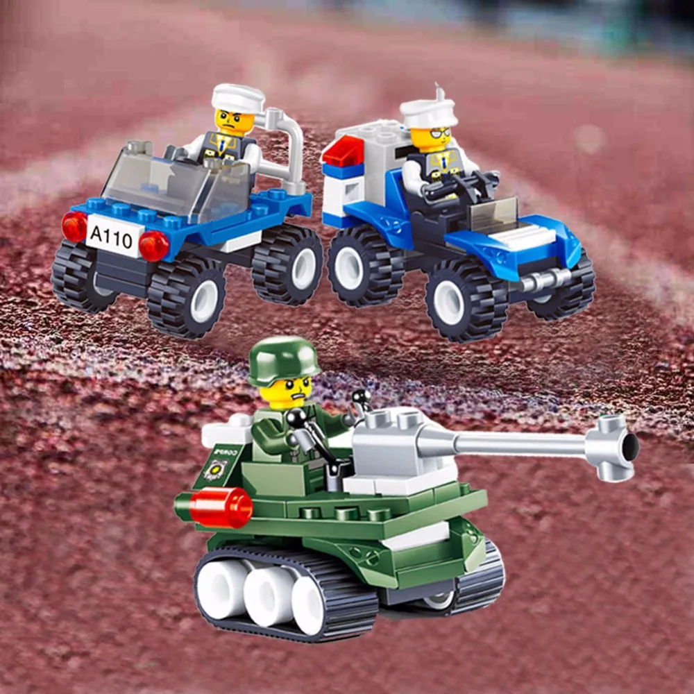 

Mini Car Building Blocks Legoed City Police Serie Cars Contains people Mini Transportation Compatible legoeINGlys Duploe bricks