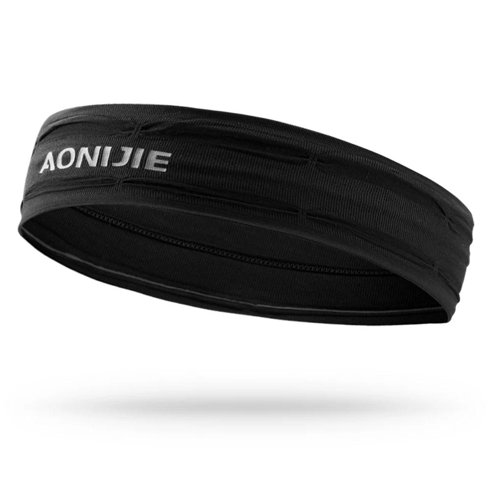 AONIJIE E4086 тренировочная повязка на голову, нескользящая повязка на запястье, мягкая эластичная бандана для бега, йоги, тренажерного зала, фитнеса, бега - Цвет: Black