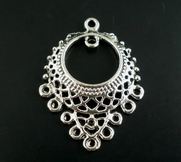 

Zinc metal alloy Connectors Findings Teardrop Antique Silver Flower Hollow Pattern Color Plated 3.3cm x 24mm ,4 PCs new