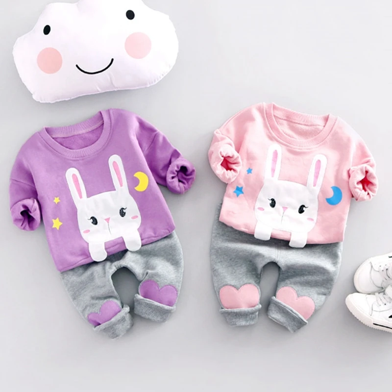 

Autumn Cotton Baby Girls Cute Rabbit Long Sleeve T-shirt Tops + Loving Heart Pants 2Pcs Suits Kids Clothing Sets roupas de bebe