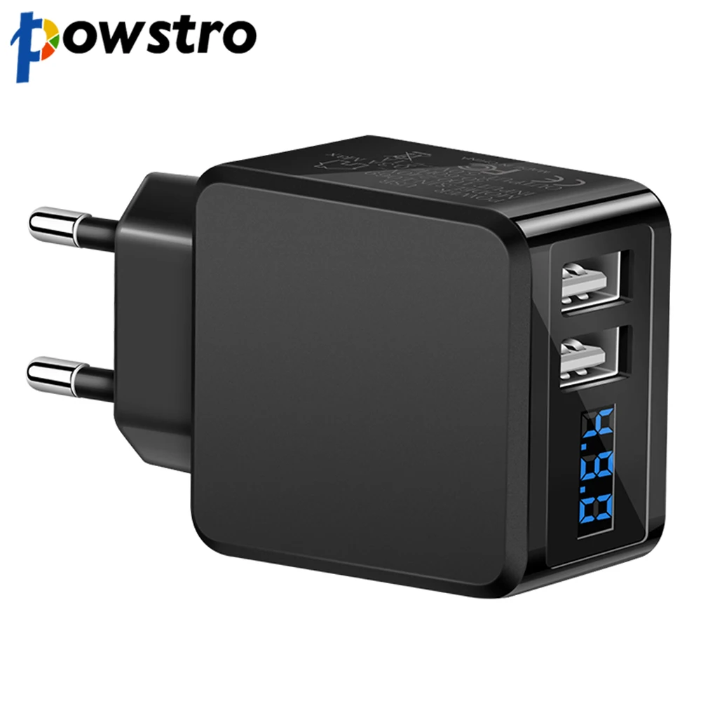Настенное зарядное устройство Powstro 5V2. 1A Универсальный адаптер для путешествий с 2 портами usb дисплей Напряжение тока для samsung GALAXY для iPhone X 8