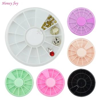 

6 Pcs/Set Nail Art Rhinestone Wheel Box 12 Compartments Decoration Gem Empty Storage Container