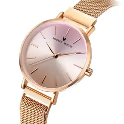Disney Брендовые женские часы кварцевые из нержавеющей стали модные женские наручные часы из розового золота водонепроницаемые женские часы
