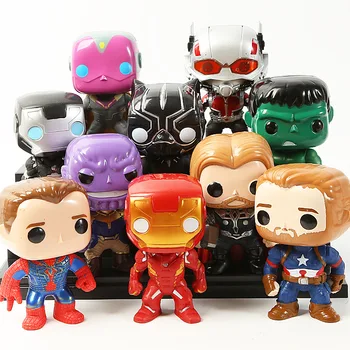

10 pcs/set Disney Avengers 4 Iron Man Hulk Captain America Spider Man Thor Black Panther Thanos Q Action Figure Car Model Toys