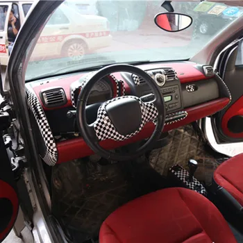 

For Smart Fortwo Forfour 2009-2014 Interior Decoration Car Styling Accessories Black and White Plaid Style ABS Car Stickers 3D