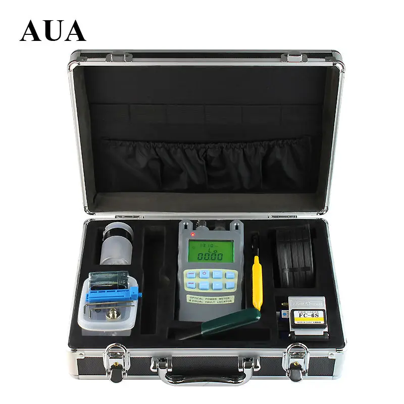 

9pcs/set Fiber Optic FTTH Tool Kit with Fiber Cleaver and All-IN-ONE Fiber optical power meter 5km Visual Fault Locator