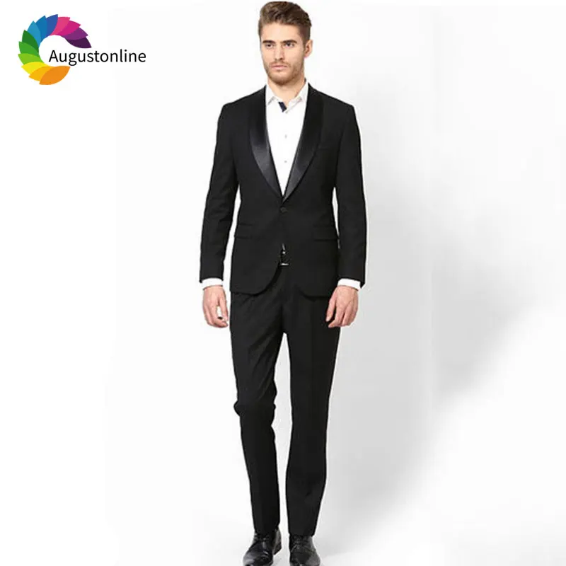 Custom Made Satin Shawl Lapel Black Men Suits 2018 Groom Wedding Suit Male Tuxedo 2 Piece Groomsmen Suit Prom Wear new arrival white custom made stylish prom one button single breasted shawl lapel tuxedo man bridegroom wedding business suit