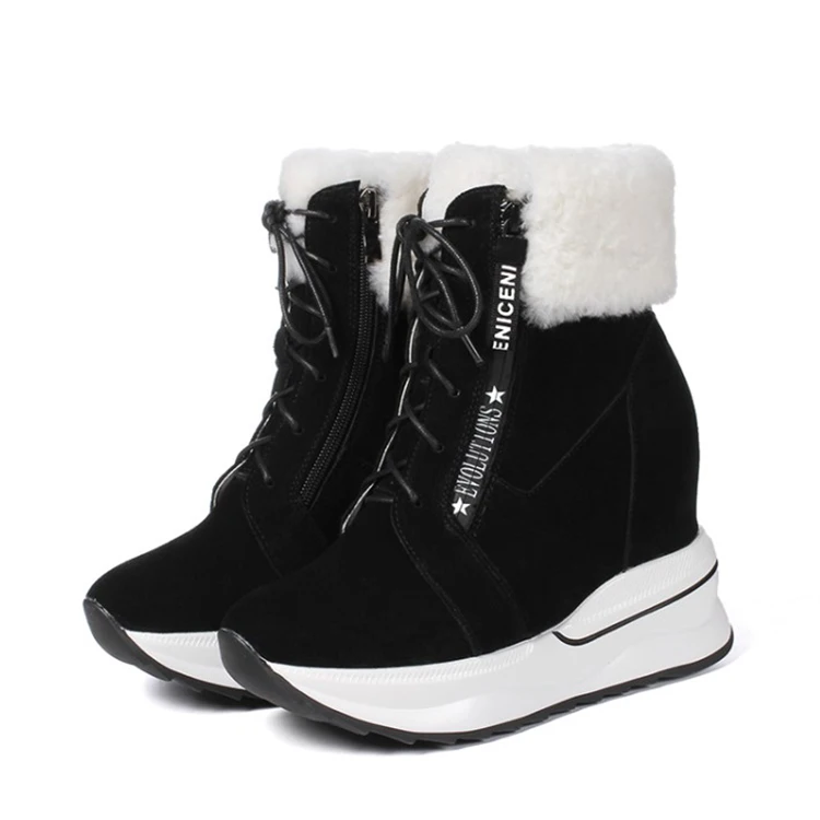

Zorssar 2019 women snow boots Cow Suede lace up letter green color winter warm plush increasing wedges boots women ankle boots