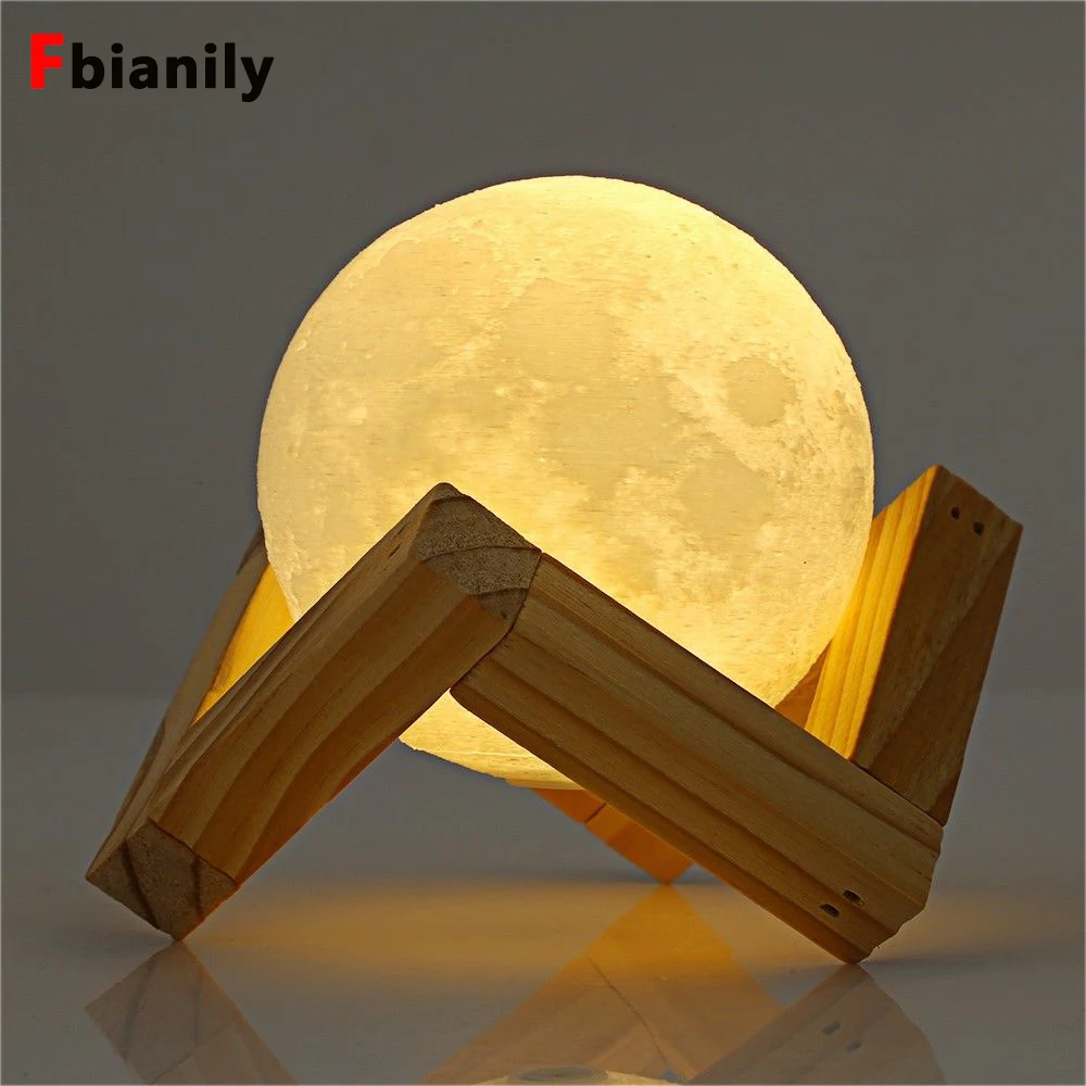 

Convenient Rechargeable 3D Print Moon Lamp 2 Color Change Touch Switch Bedroom Bookcase Night Light Home Decor Creative Gift