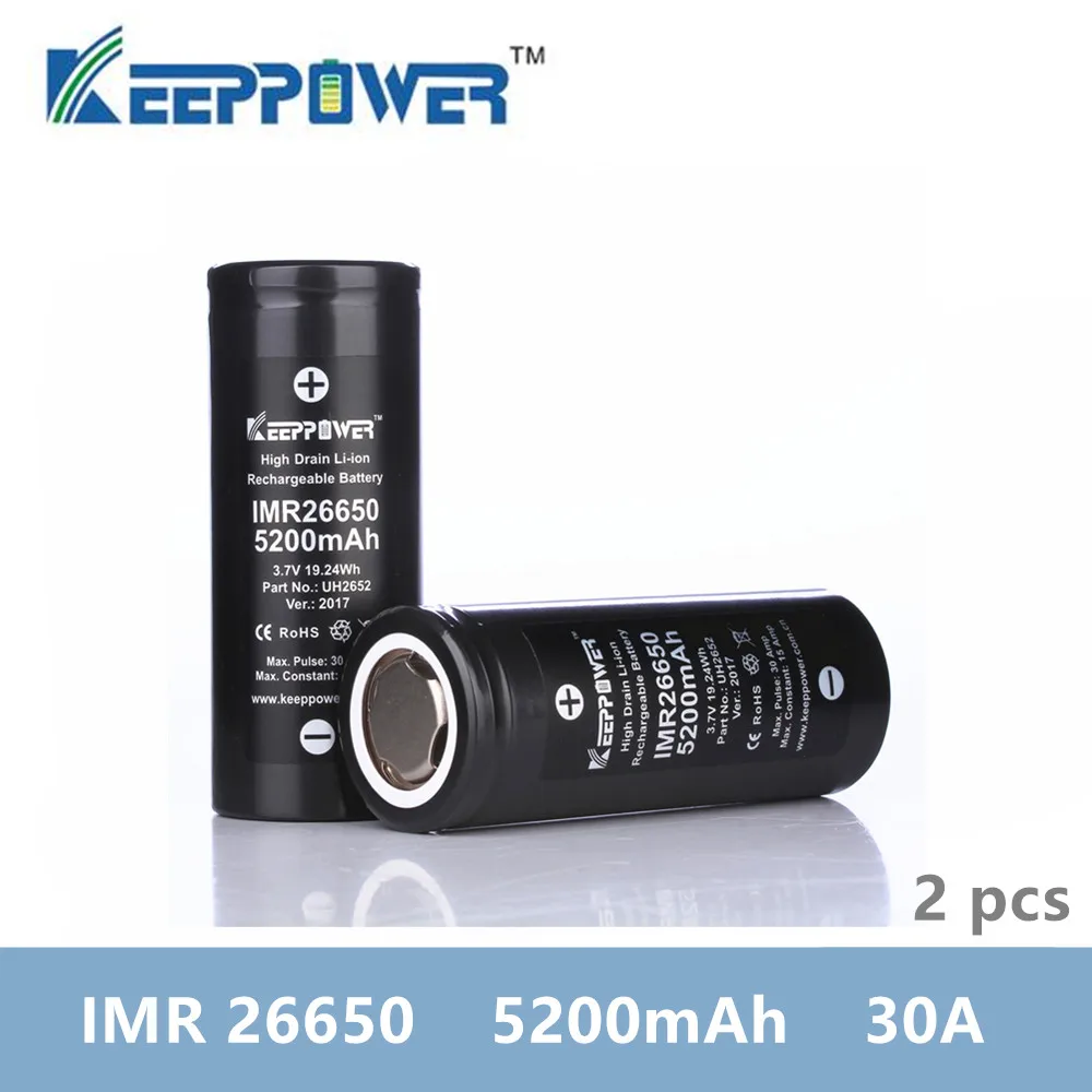 

2 pcs KeepPower IMR 26650 battery IMR26650 5200mAh max 30A discharge 3.7v lithium battery drop shipping Original batteria