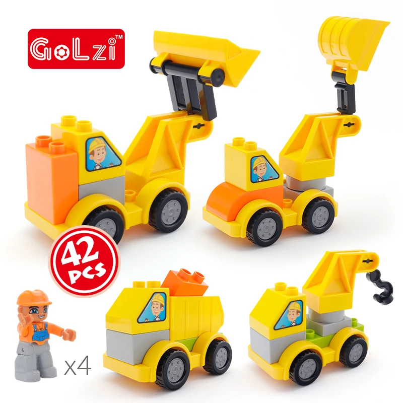 

Golzi Car excavator truck Assemble DIY Transform Engineer Building Blocks brick fit Legoed Duploed Traffic Vehicle Kid Toy gift