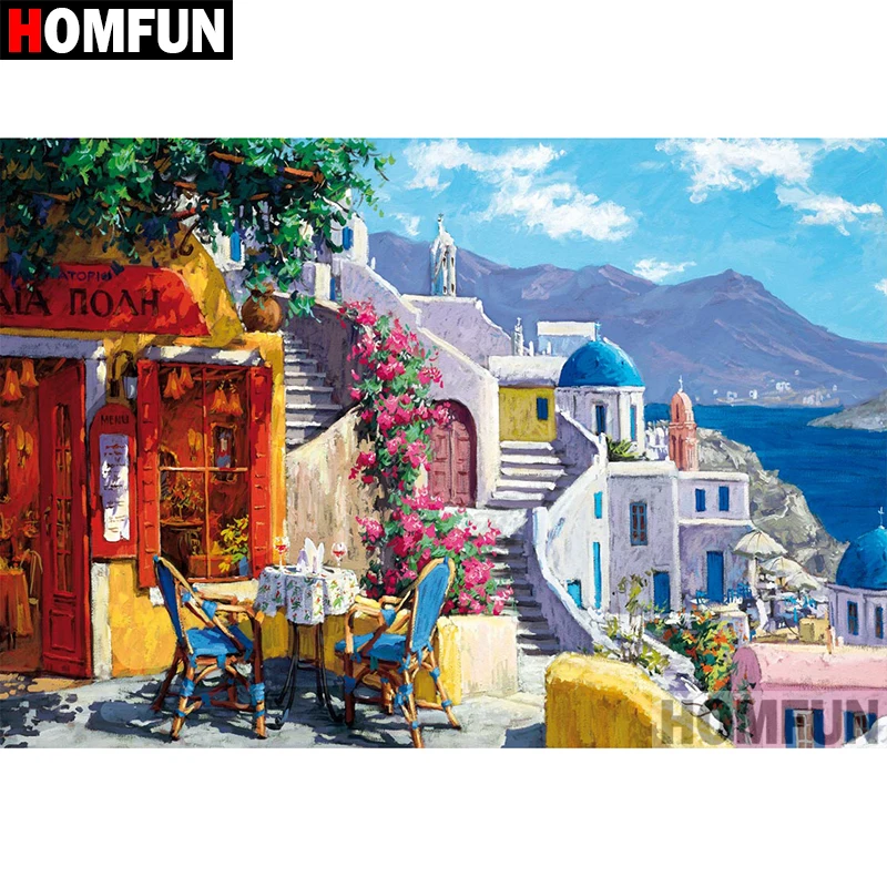HOMFUN Full Square/Round Drill 5D DIY Diamond Painting "Seaside town" Embroidery Cross Stitch 5D Home Decor Gift A08743