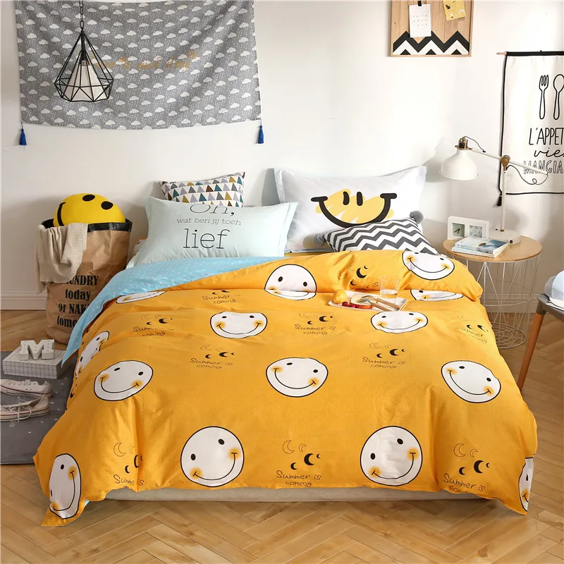 Home Textile Smiling Face Printed 3/4pcs Bedding Set Bed Cover Bed Sheet Duvet Cover Pillowcase