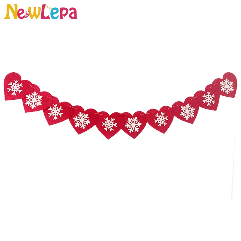 

Nordic Red Christmas Snowflake Heart Felt Garland Scandinavian Decor Snowflake Wedding Banner Skiing Winter Decor