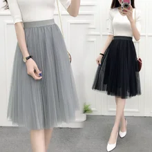 Весна и лето стиль Корейская Высокая талия плиссированная кружевная юбка сетка тонкая юбка