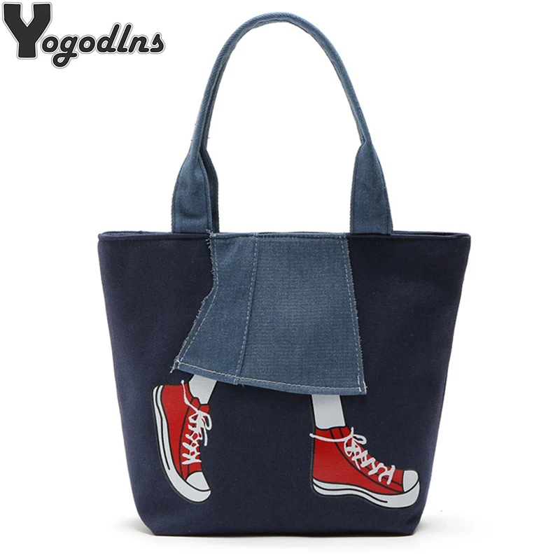 

New Women Messenger Bags Lady Canvas Cartoon Denim Skirt Printed Shoulder Bags Large Capacity Female Handbags Casual Tote