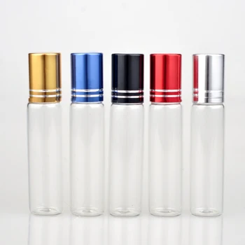 

100Pieces/Lot 10ML Empty Cosmetic Containers With Steel/glass ball & Travel Transparent Roll on Perfume Bottle For Essential Oil