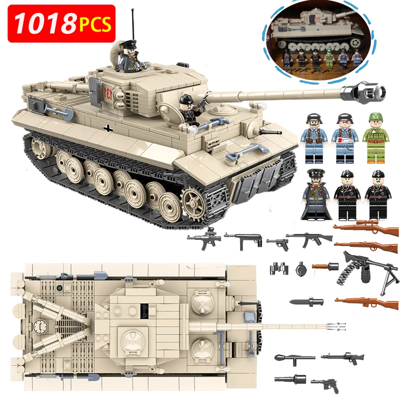 1018pcs Military German King Tiger 131 Tank Soldier Weapon Building Blocks Brick