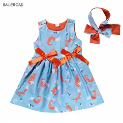 SAILEROAD/Детские платья для девочек, летнее платье для маленьких девочек, платье с рисунком лисы, одежда с бантом для девочек, vestido infantil