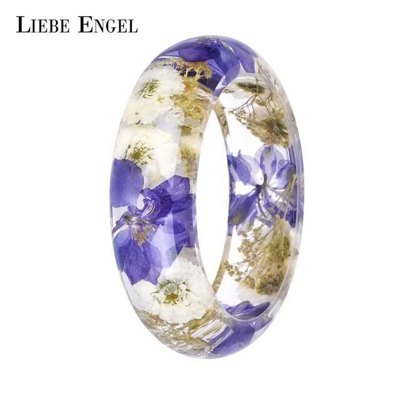 

LIEBE ENGEL 2018 Vintage Resin Bracelet Bangle Purple Dried Flower Decoration Bangle For Women Best Wedding Gift Jewelry