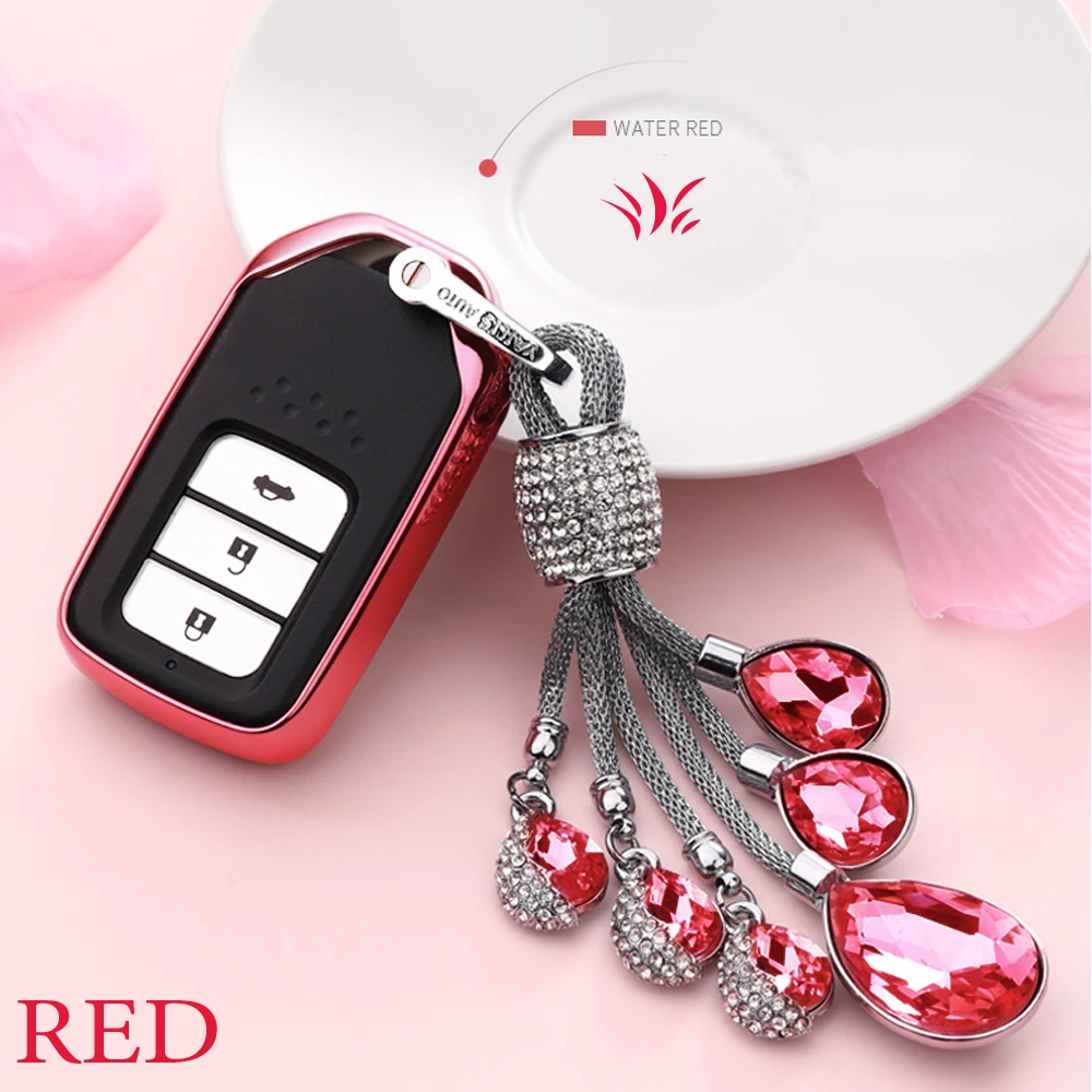 

Smart key case TPU Soft cover shell For Honda 2016-17 Jed Crider Odyseey CRV Pilot Accord Civic Fit Artificial Crystal Pendant