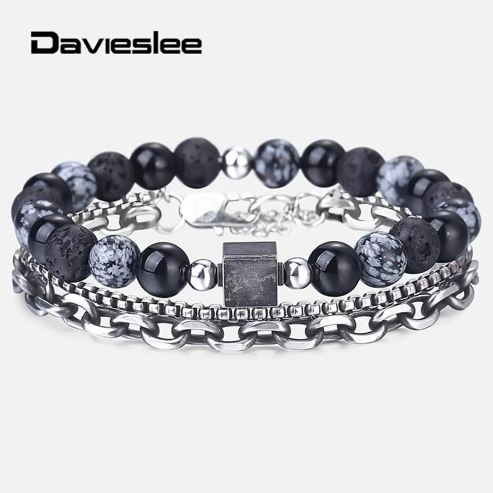 

2019 Mens Beaded Bracelets Multi layer Link Chain Stainless Steel Charm Wristband Beaded Bracelets for Men 2Pcs/Set LDLBF31