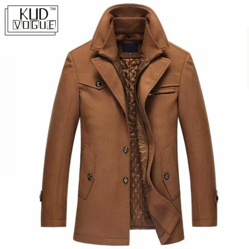 Зимнее шерстяное пальто, приталенная Мужская куртка, повседневное теплое пальто размера плюс, модная верхняя одежда, мужская куртка, корейское мужское шерстяное пальто