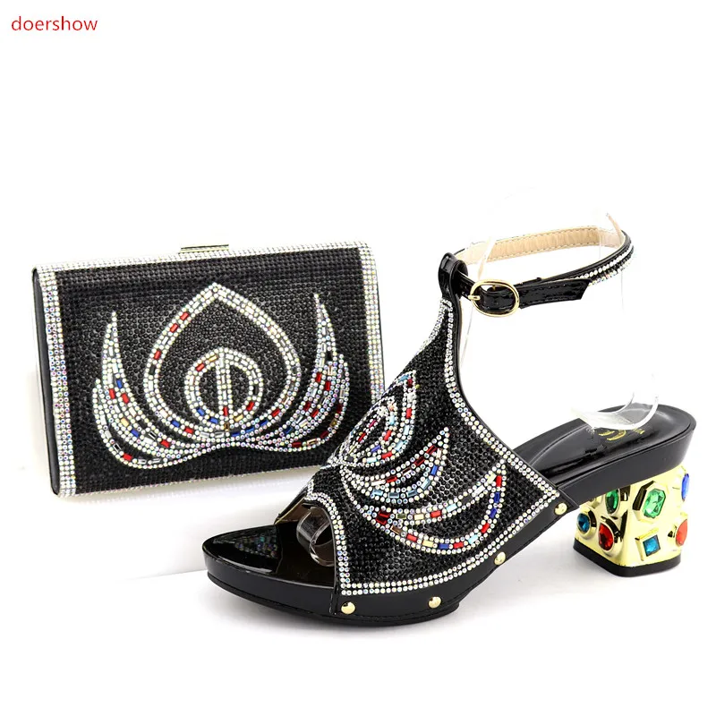 

doershow Shoes and Bag Set In Italy Sales In Women Matching Shoes and Bag Set Decorated with Rhinestone Nigerian Shoes SQV1-13